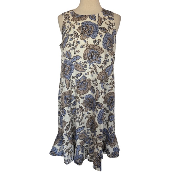Tommy Hilfiger Dresses & Skirts - TOMMY HILFIGER Women’s 6 Linen Blend Sleeveless Dress Ruffle Hem Beige/Blues